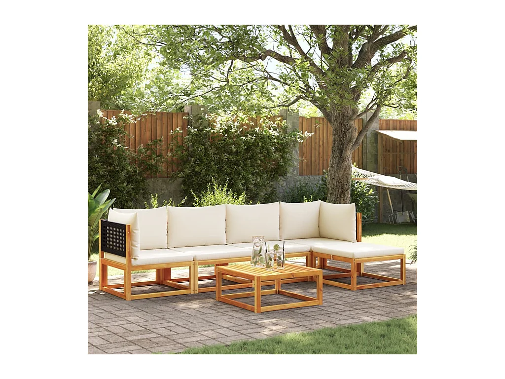 Salon de jardin avec coussins 6 pcs bois d'acacia solide