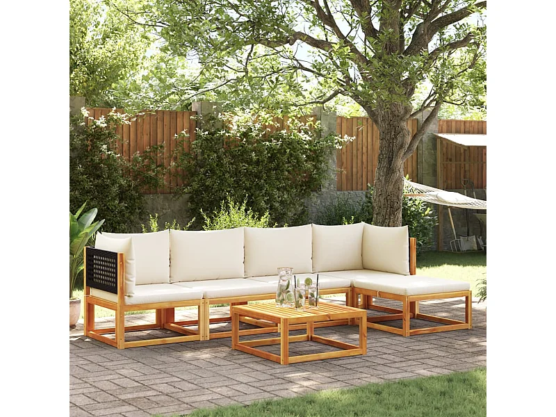 Set Divano da Giardino 6 pz con Cuscini in Massello di Acacia