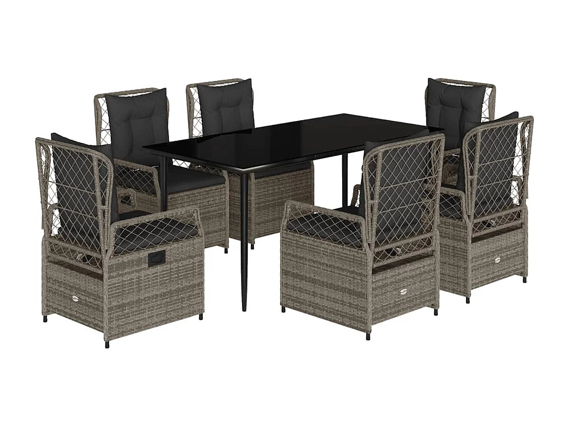 Ensemble à manger de jardin et coussins 7 pcs gris rotin