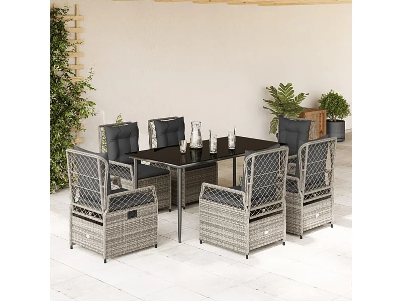 Ensemble à manger de jardin et coussins 7 pcs gris rotin