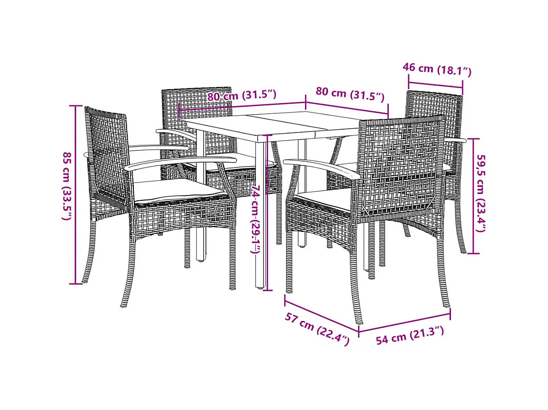 Set da Pranzo da Giardino 5 pz con Cuscini Beige in Polyrattan
