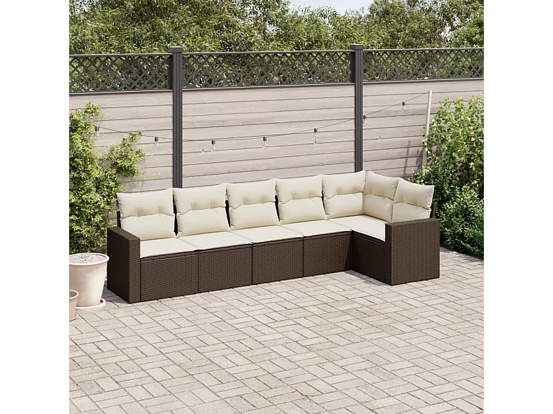 Salon de jardin avec coussins 6 pcs marron résine tressée