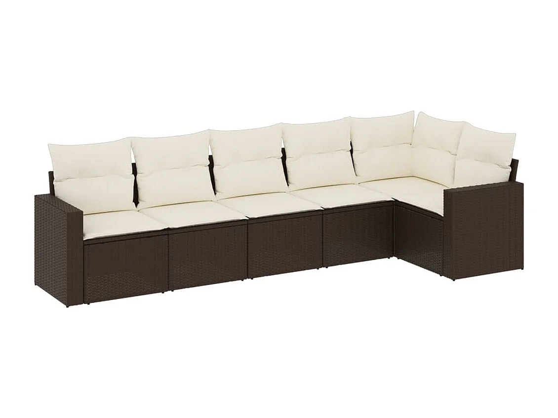 Set Divani da Giardino 6 pz con Cuscini Marrone in Polyrattan