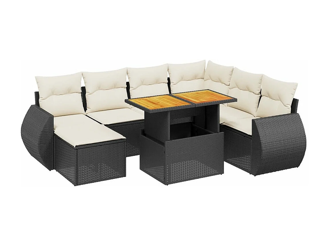 Salon de jardin 8 pcs avec coussins noir résine tressée