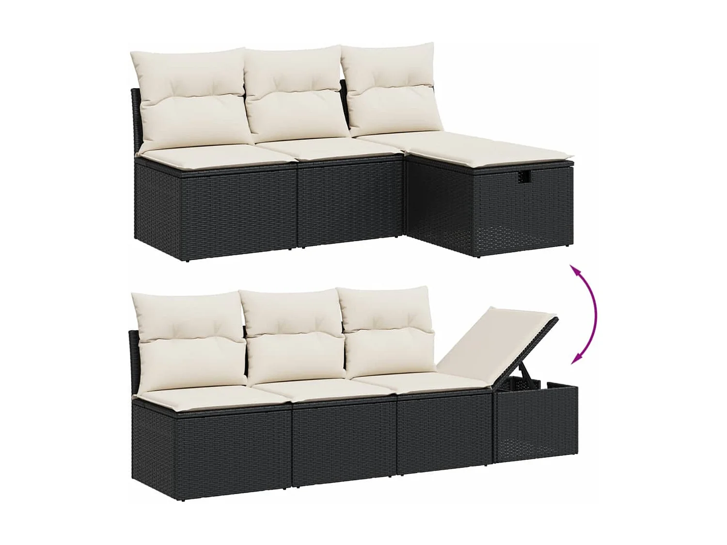 Salon de jardin 8 pcs avec coussins noir résine tressée