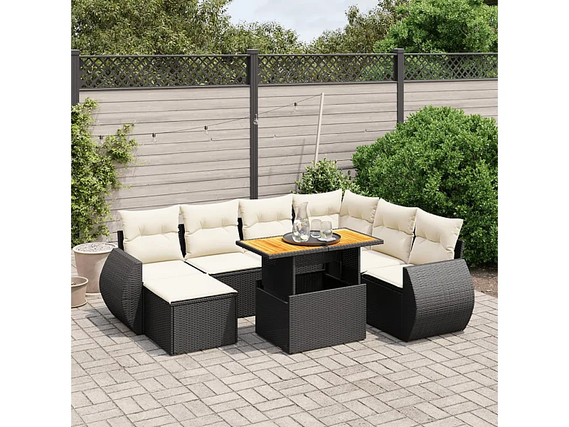 Salon de jardin 8 pcs avec coussins noir résine tressée