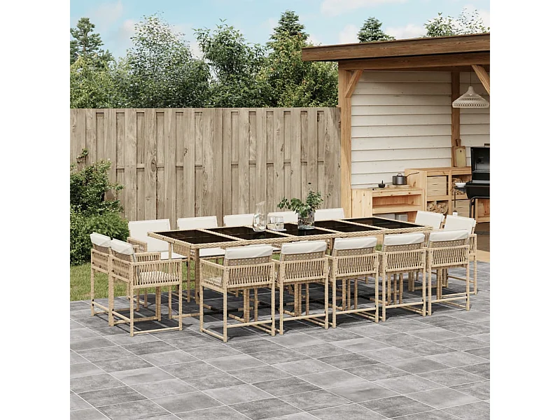 15-tlg. Garten-Essgruppe mit Kissen Beige Poly Rattan