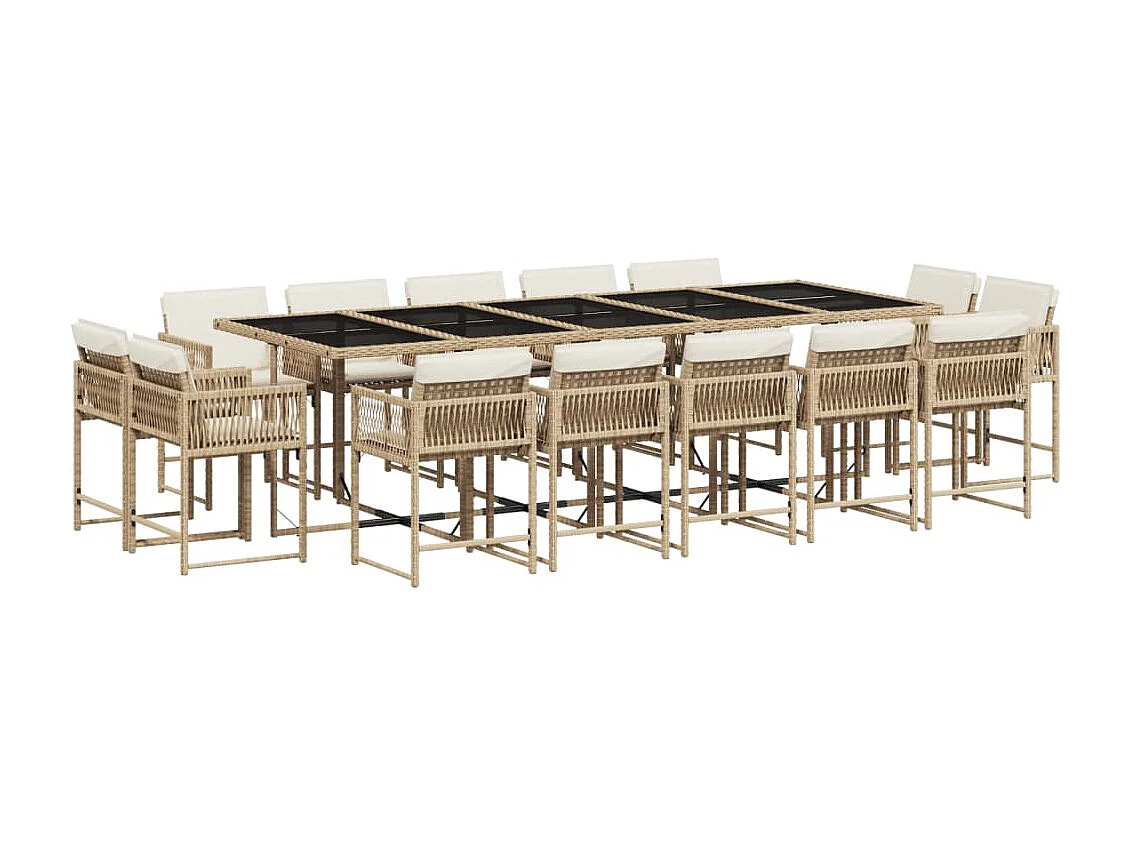 15-tlg. Garten-Essgruppe mit Kissen Beige Poly Rattan