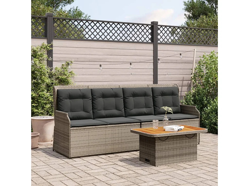 Set Divani da Giardino 3 pz con Cuscini in Polyrattan Grigio