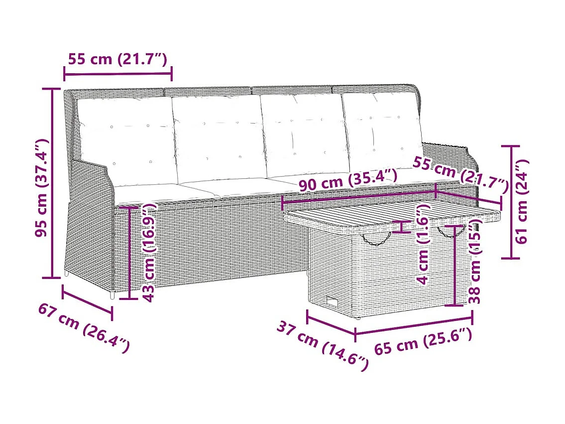 Set Divani da Giardino 3 pz con Cuscini in Polyrattan Grigio