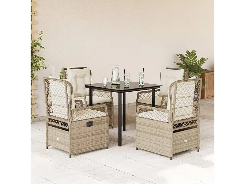 Ensemble à manger de jardin avec coussins 5pcs Beige poly rotin