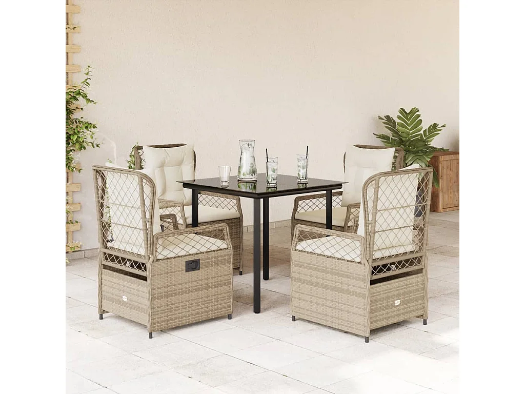 Ensemble à manger de jardin avec coussins 5pcs Beige poly rotin