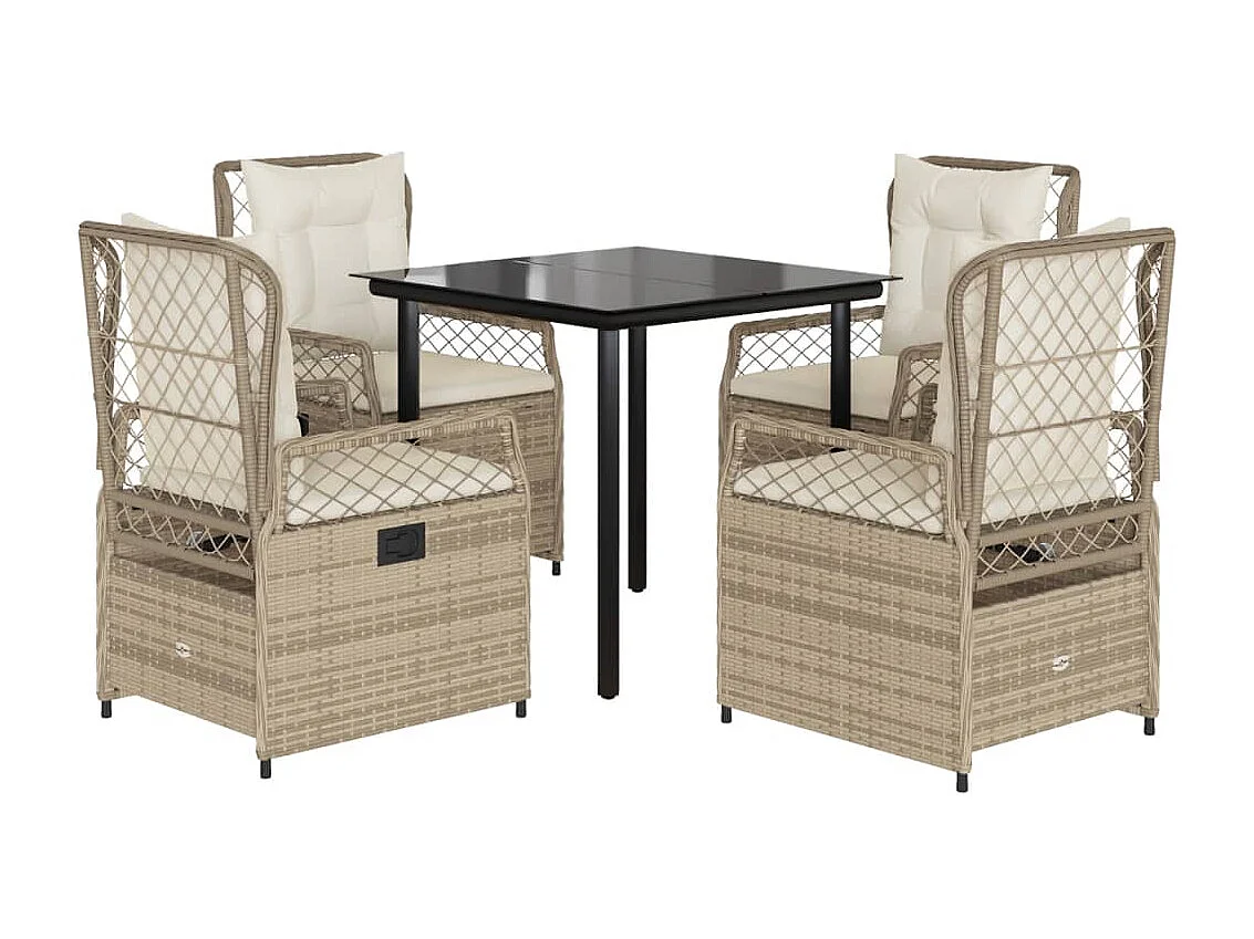 5 pcs conjunto de jantar p/ jardim com almofadões vime PE bege