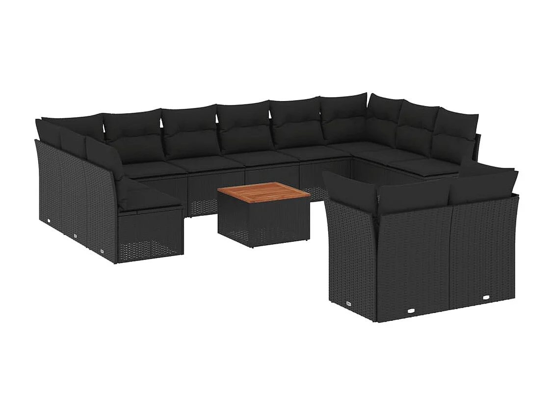 Set Divani da Giardino 13pz con Cuscini Nero in Polyrattan