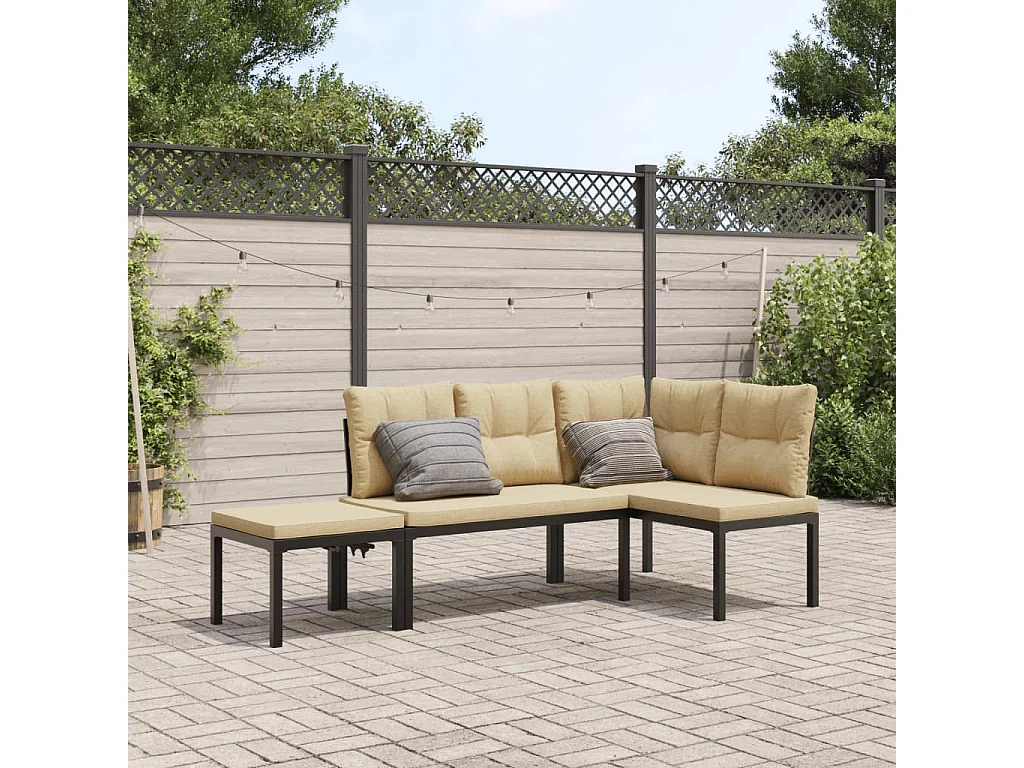 Gartenbank-Set 3-tlg. Schwarz Pulverbeschichteter Stahl