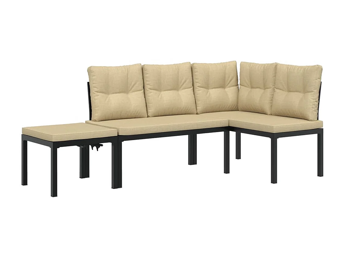 Gartenbank-Set 3-tlg. Schwarz Pulverbeschichteter Stahl