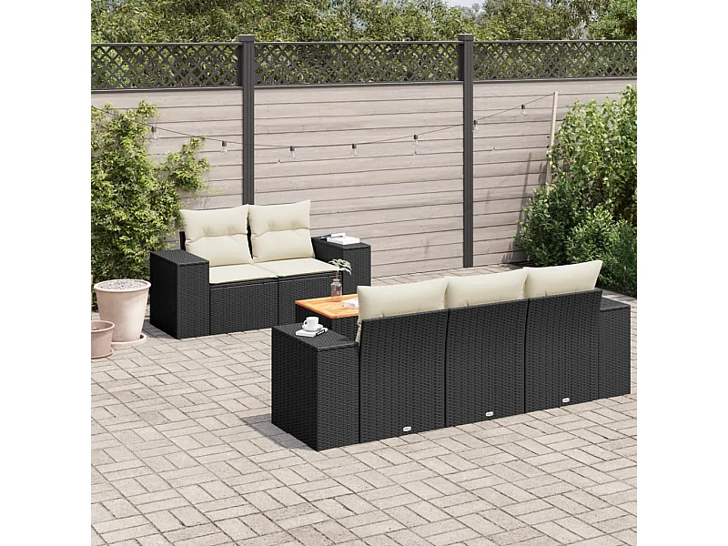 Salon de jardin 6 pcs avec coussins noir résine tressée