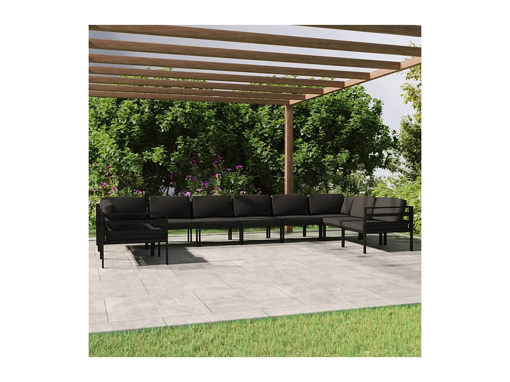 Salon de jardin 10 pcs avec coussins Aluminium Anthracite