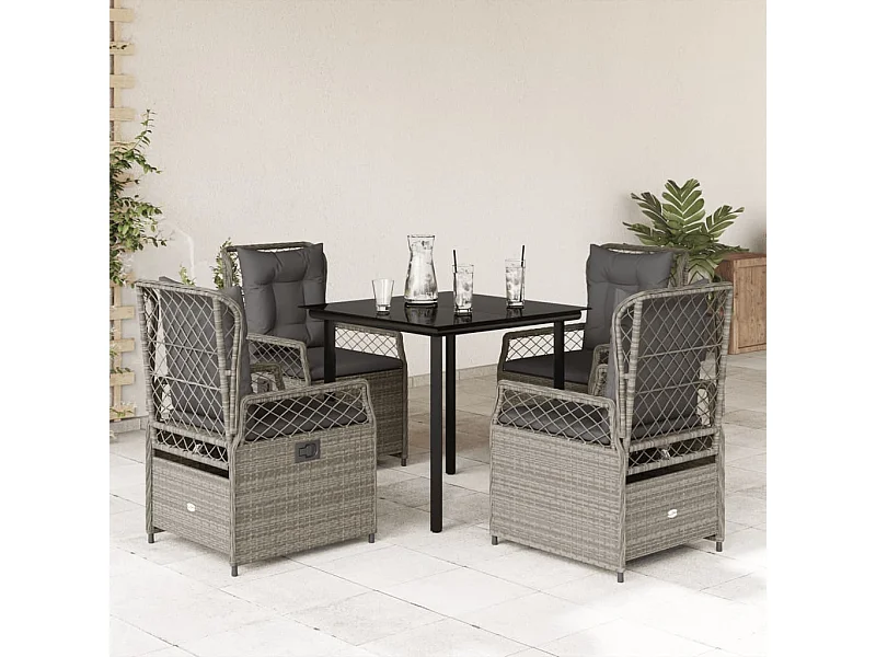 Ensemble à manger de jardin et coussins 5 pcs gris clair rotin