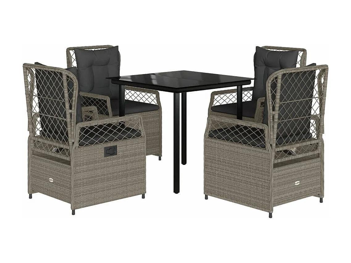 Set Pranzo da Giardino 5pz con Cuscini Grigio Chiaro Polyrattan