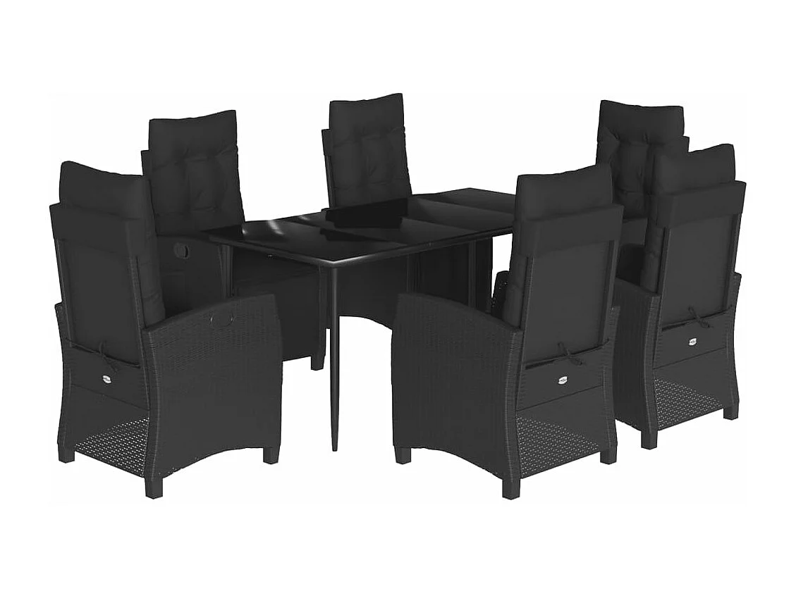 Ensemble à manger de jardin coussins 7pcs Noir Résine tressée