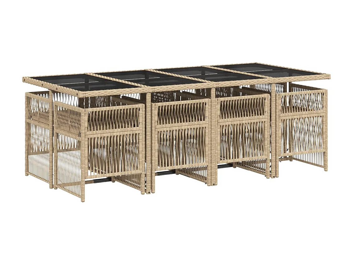 Set Pranzo da Giardino 9 pz con Cuscini Beige Misto Polyrattan