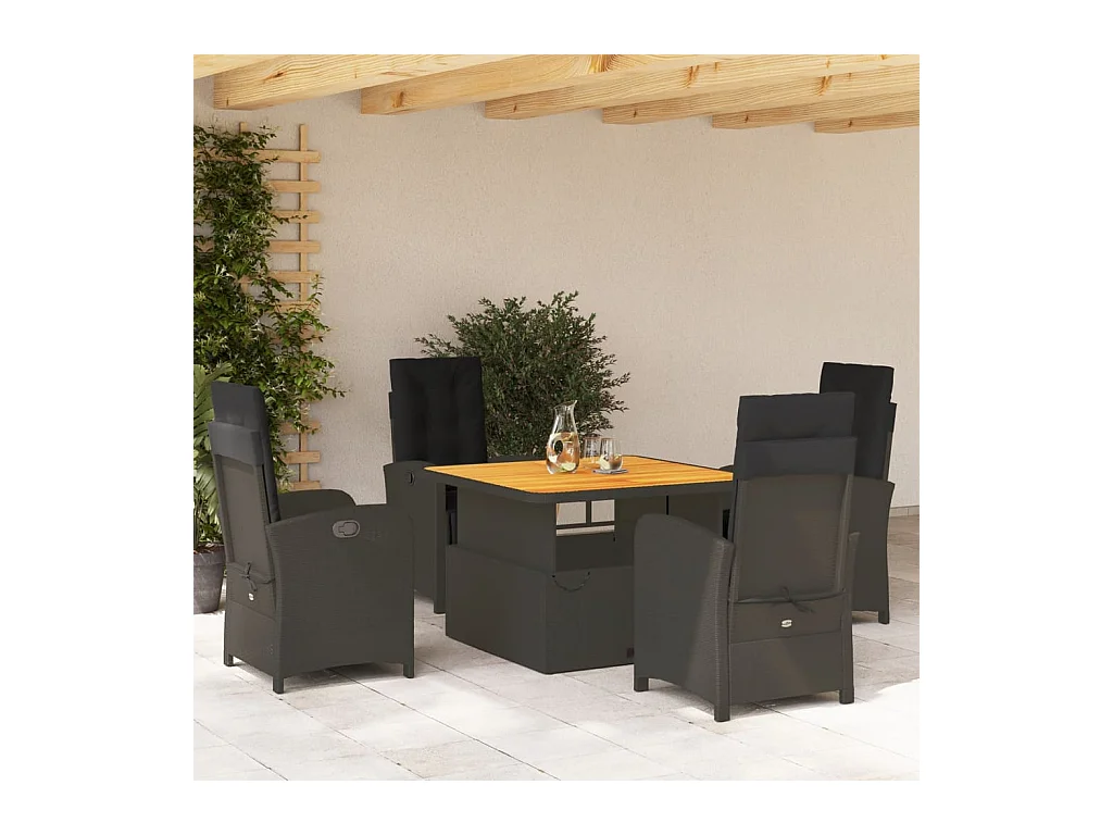 Ensemble à manger de jardin coussins 5pcs Noir Résine tressée