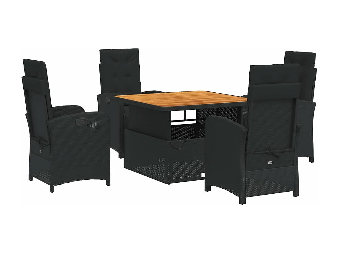 Set da Pranzo da Giardino 5 pz Nero con Cuscini in Polyrattan