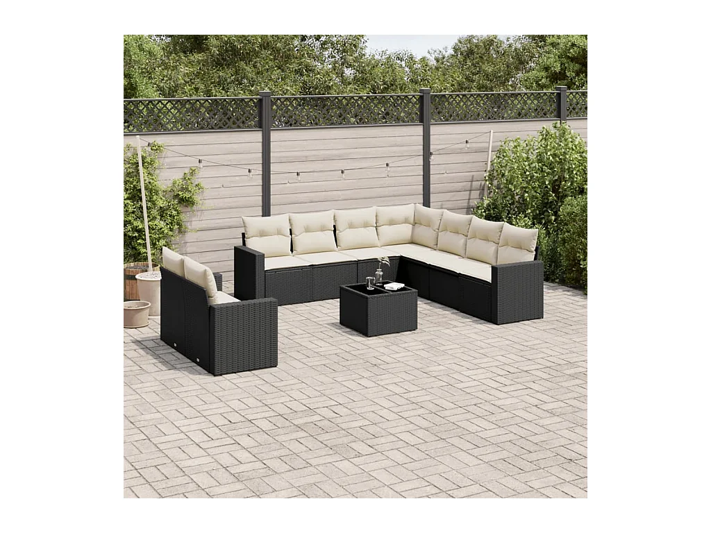 Salon de jardin 10 pcs avec coussins noir résine tressée