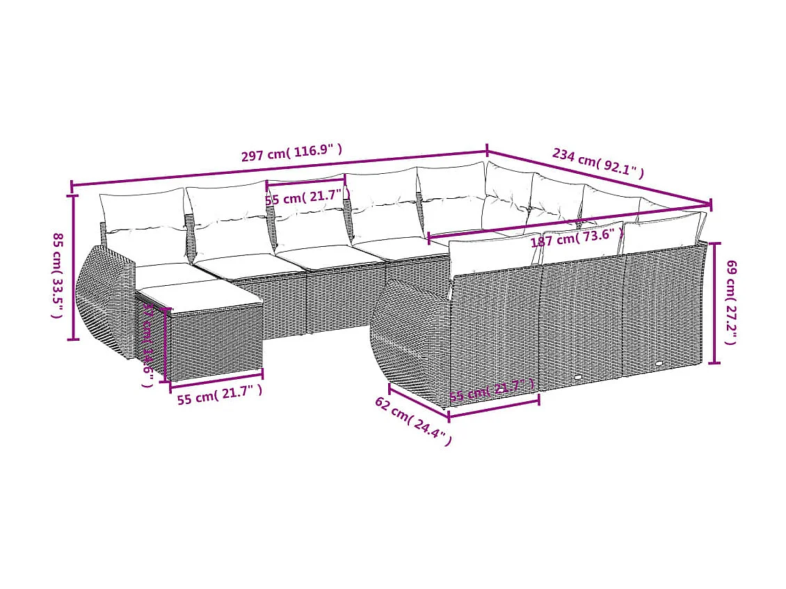 Set Divani da Giardino 11 pz con Cuscini Beige in Polyrattan