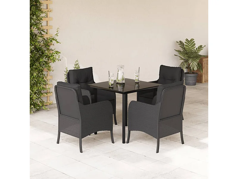 Ensemble à manger de jardin coussins 5pcs Noir Résine tressée