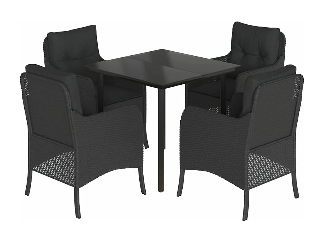 Ensemble à manger de jardin coussins 5pcs Noir Résine tressée