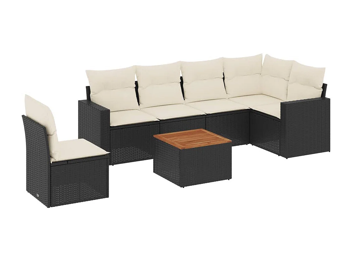 Set Divani da Giardino con Cuscini 7pz Nero Polyrattan