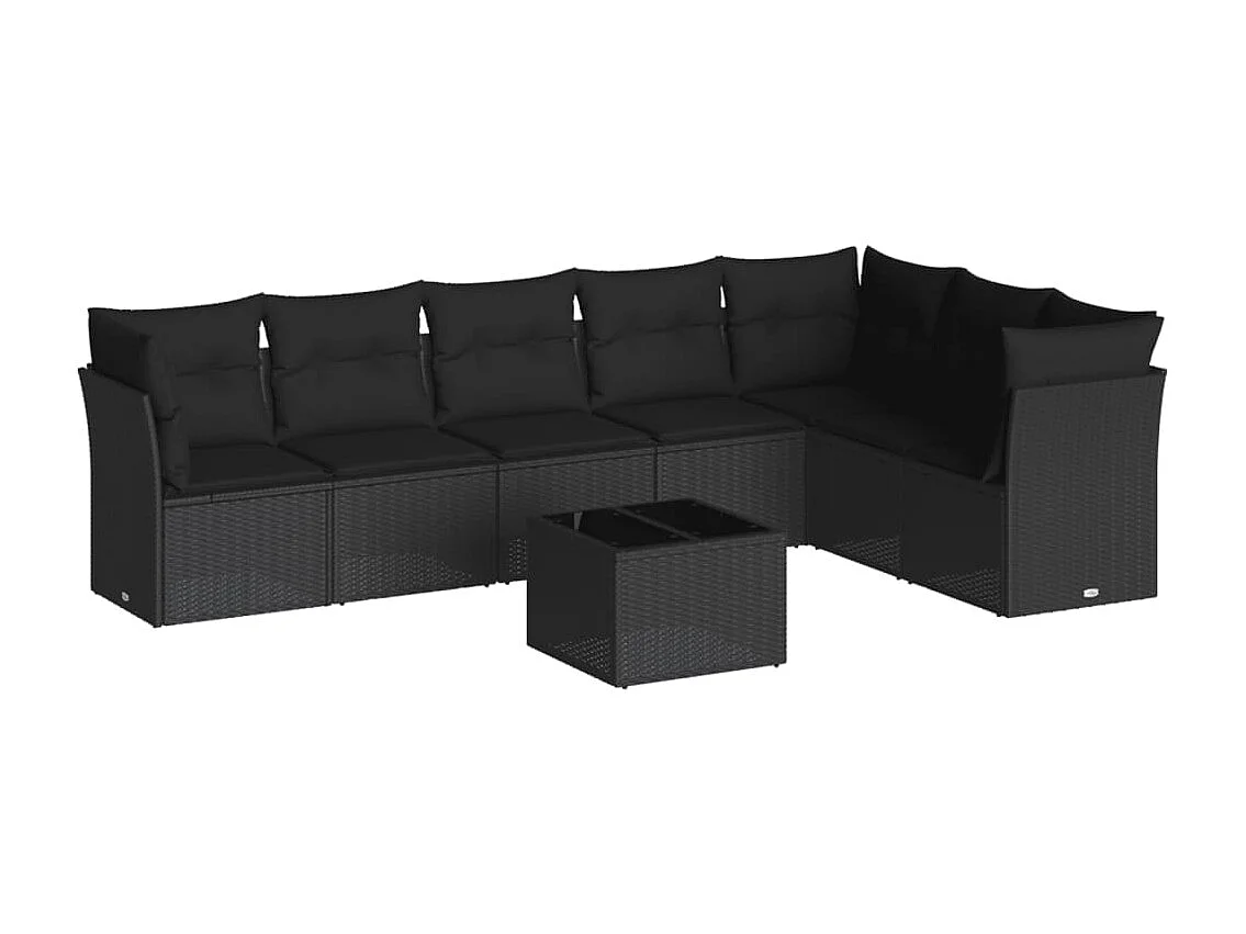 Salon de jardin 8 pcs avec coussins noir résine tressée