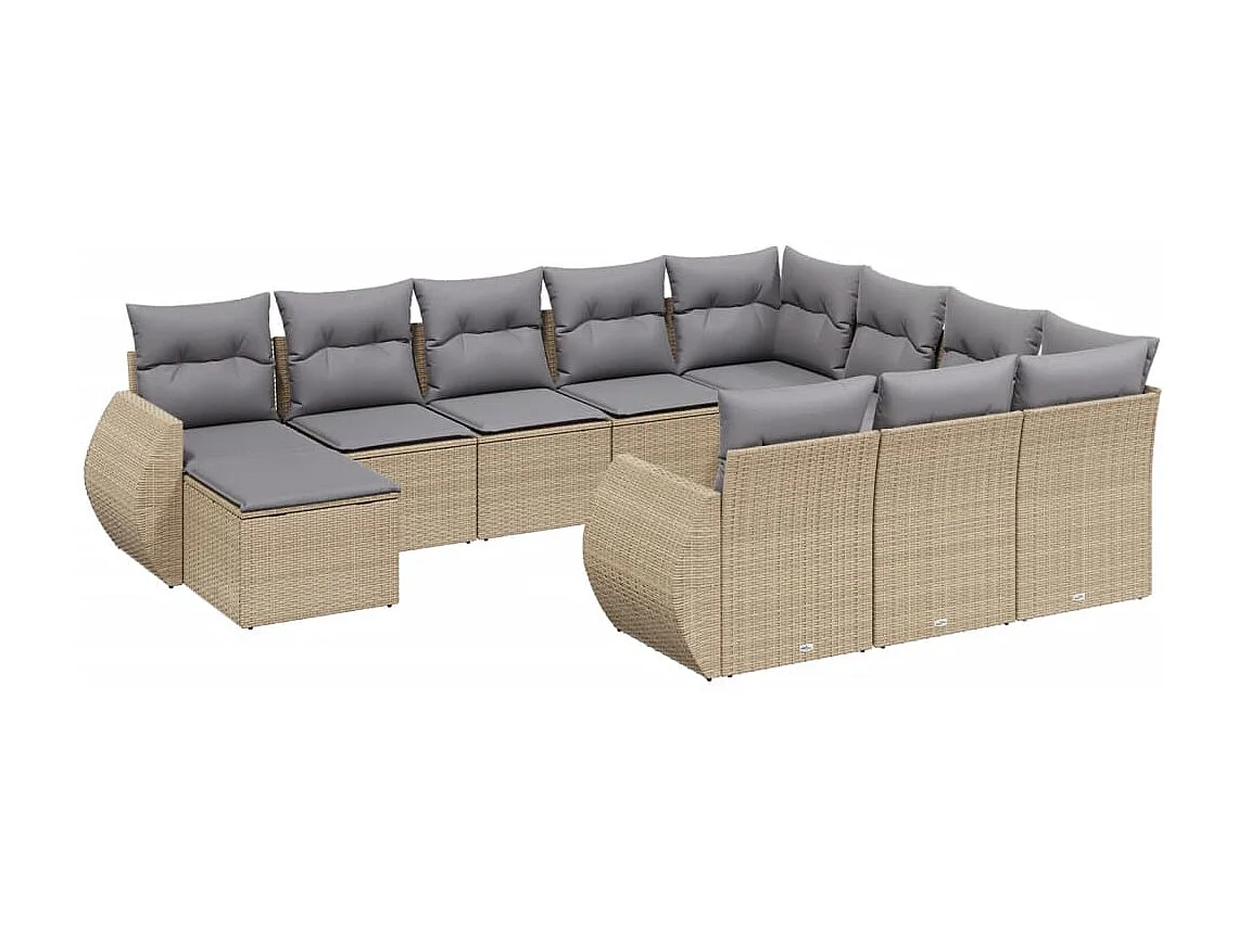Set Divani da Giardino 11 pz con Cuscini Beige in Polyrattan