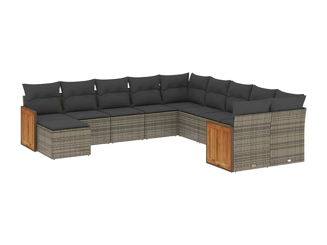 Salon de jardin 11 pcs avec coussins gris résine tressée