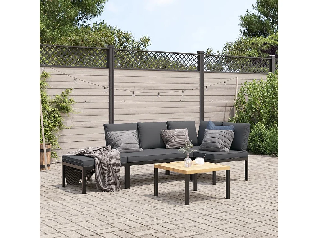 Salon de jardin 4 pcs avec coussins noir aluminium
