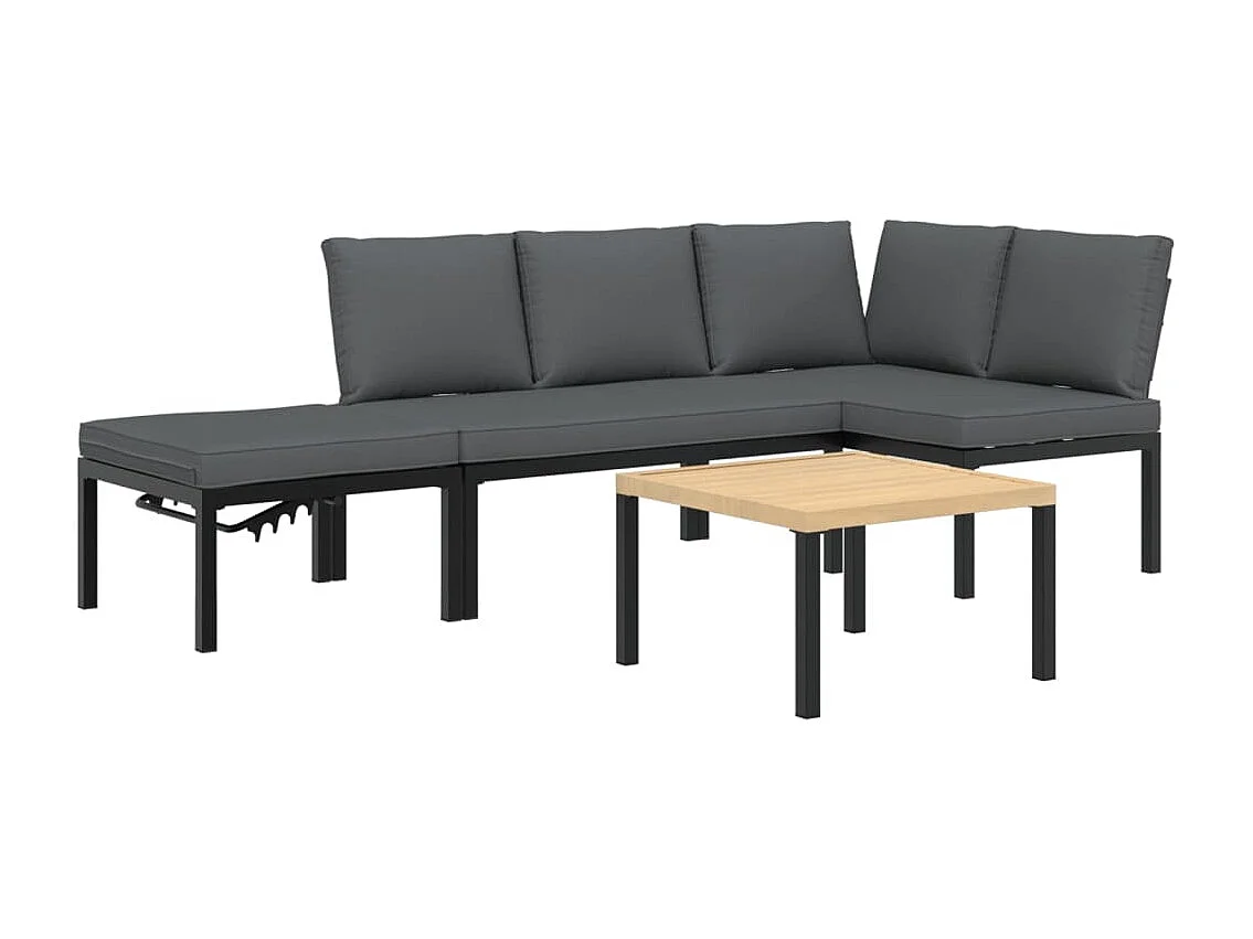 Salon de jardin 4 pcs avec coussins noir aluminium