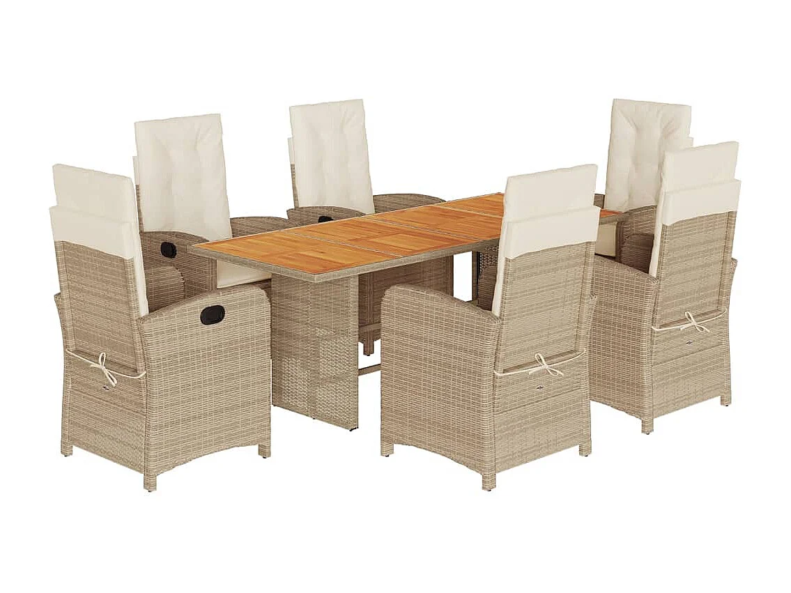 Ensemble à manger de jardin coussins 7 pcs mélange beige rotin