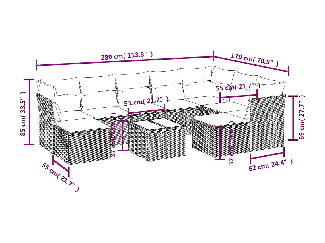 Salon de jardin 10 pcs avec coussins noir résine tressée