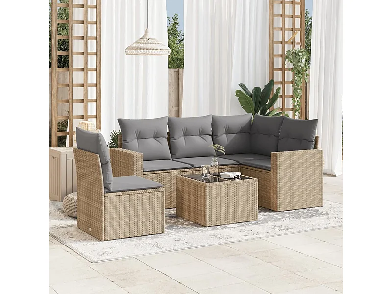 Salon de jardin avec coussins 6 pcs beige résine tressée