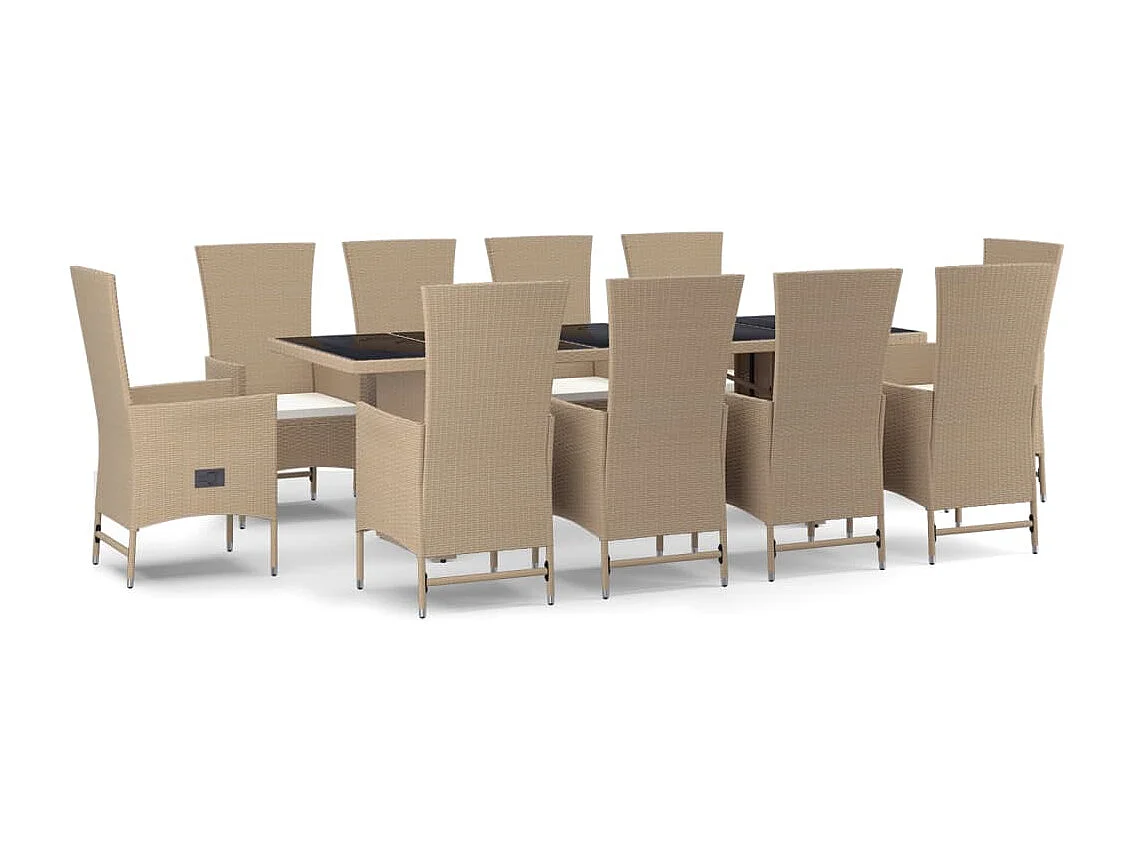 Set comedor de jardín 11 pzas con cojines ratán sintético beige