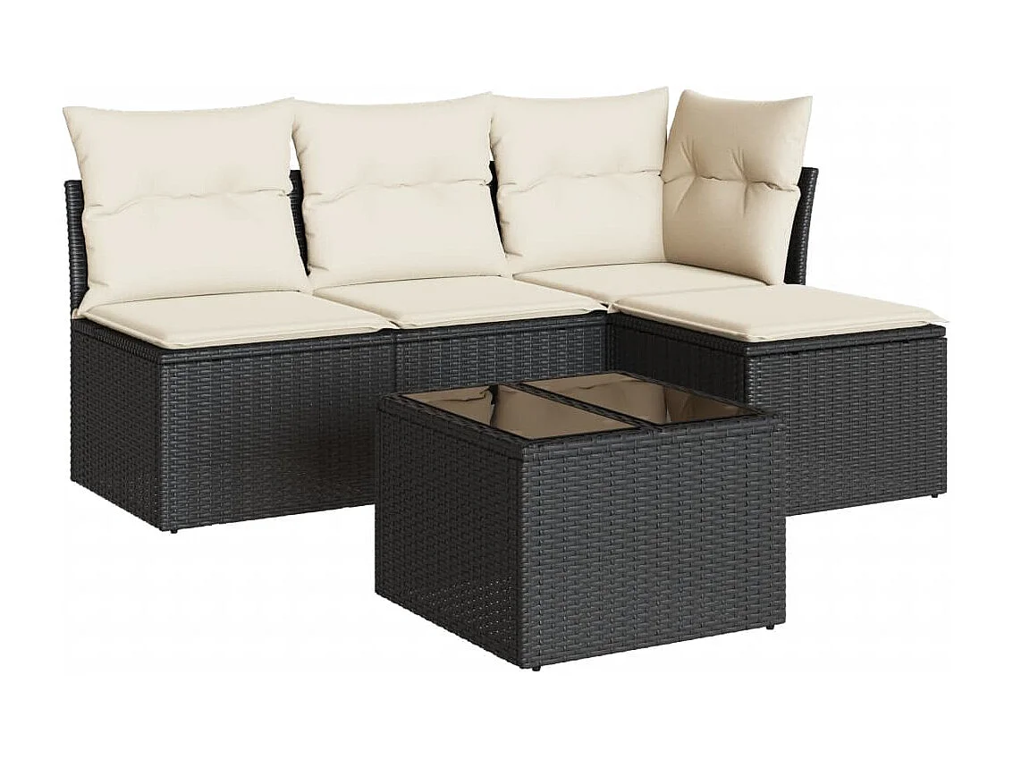 5-tlg. Garten-Sofagarnitur mit Kissen Schwarz Poly Rattan