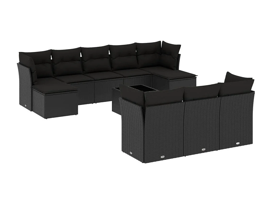 Set Divani da Giardino 11 pz con Cuscini in Polyrattan Nero
