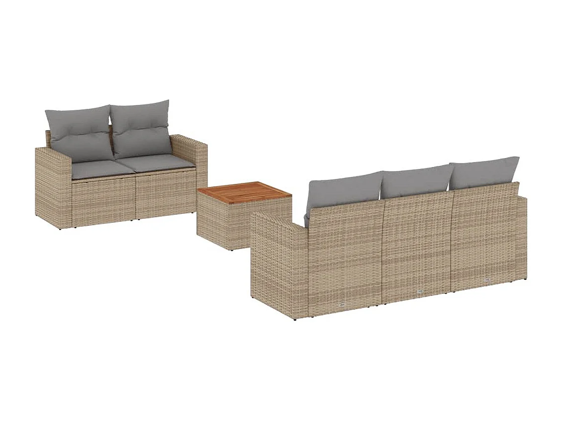 Salon de jardin avec coussins 6pcs mélange beige résine tressée