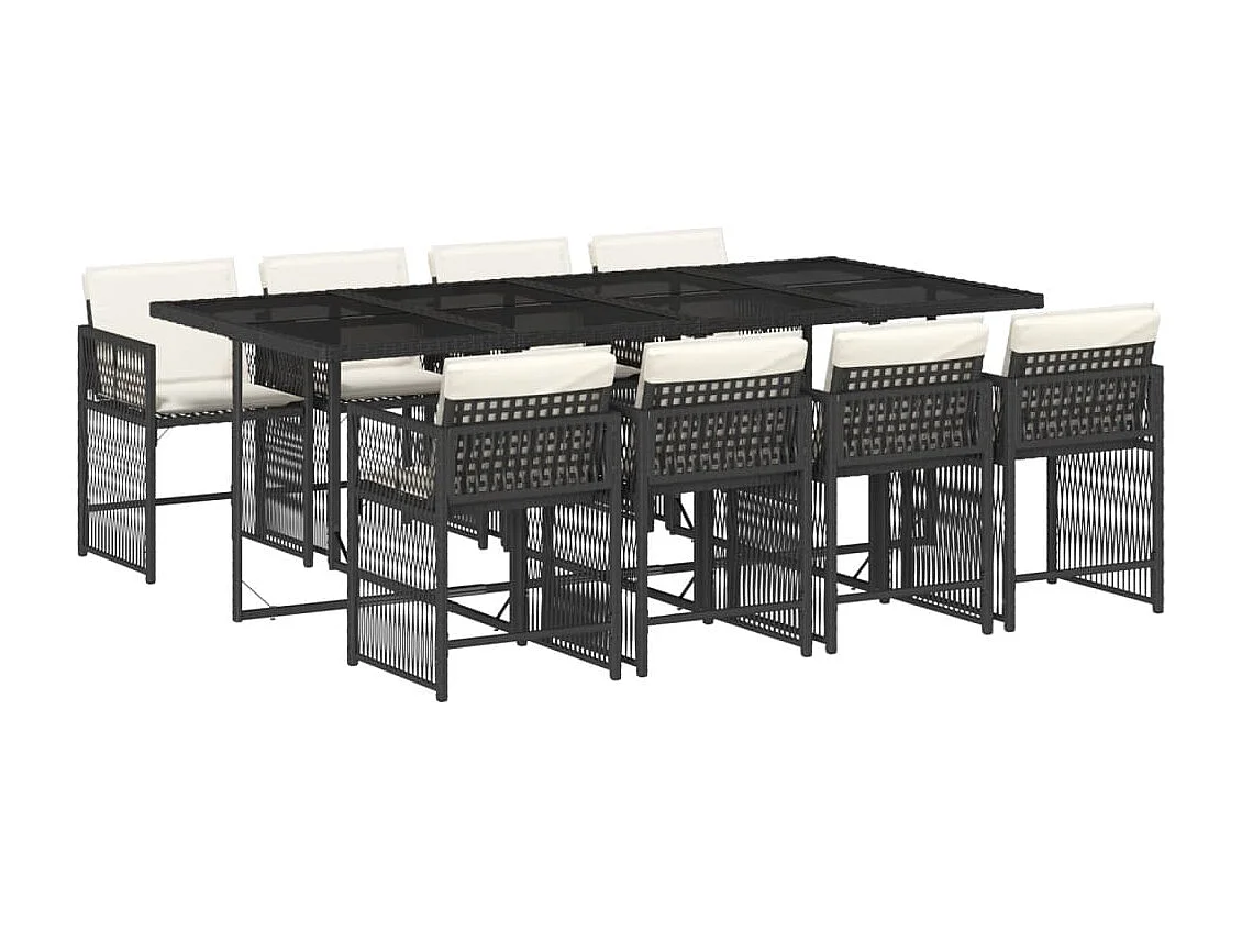9-tlg. Garten-Essgruppe mit Kissen Schwarz Poly Rattan