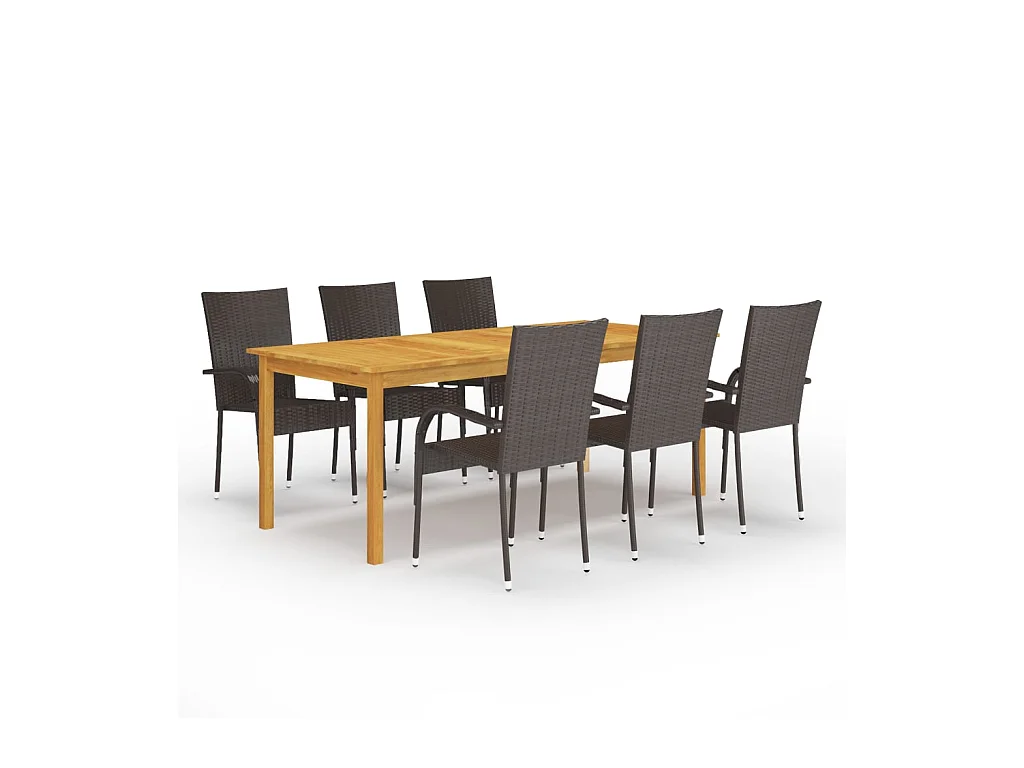 Ensemble à manger de jardin 7 pcs Marron