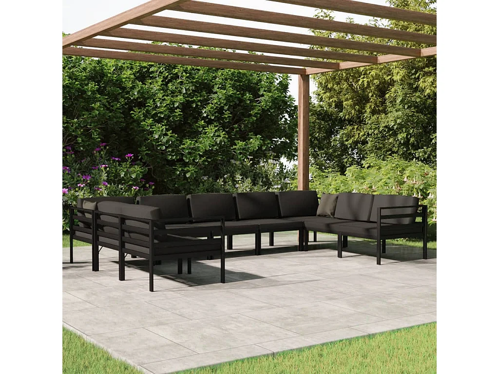 Set muebles de jardín 9 pzas y cojines aluminio gris antracita