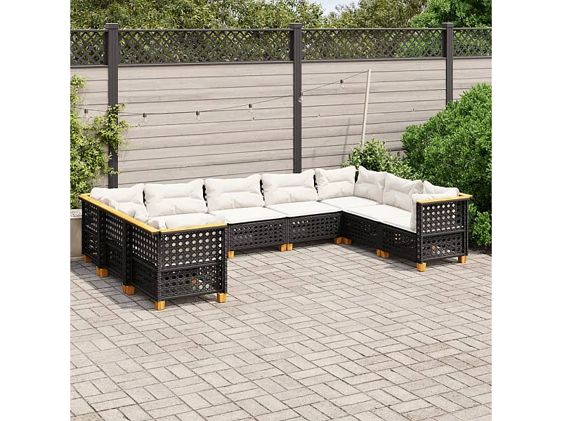 Set Divani da Giardino 9 pz con Cuscini Nero in Polyrattan