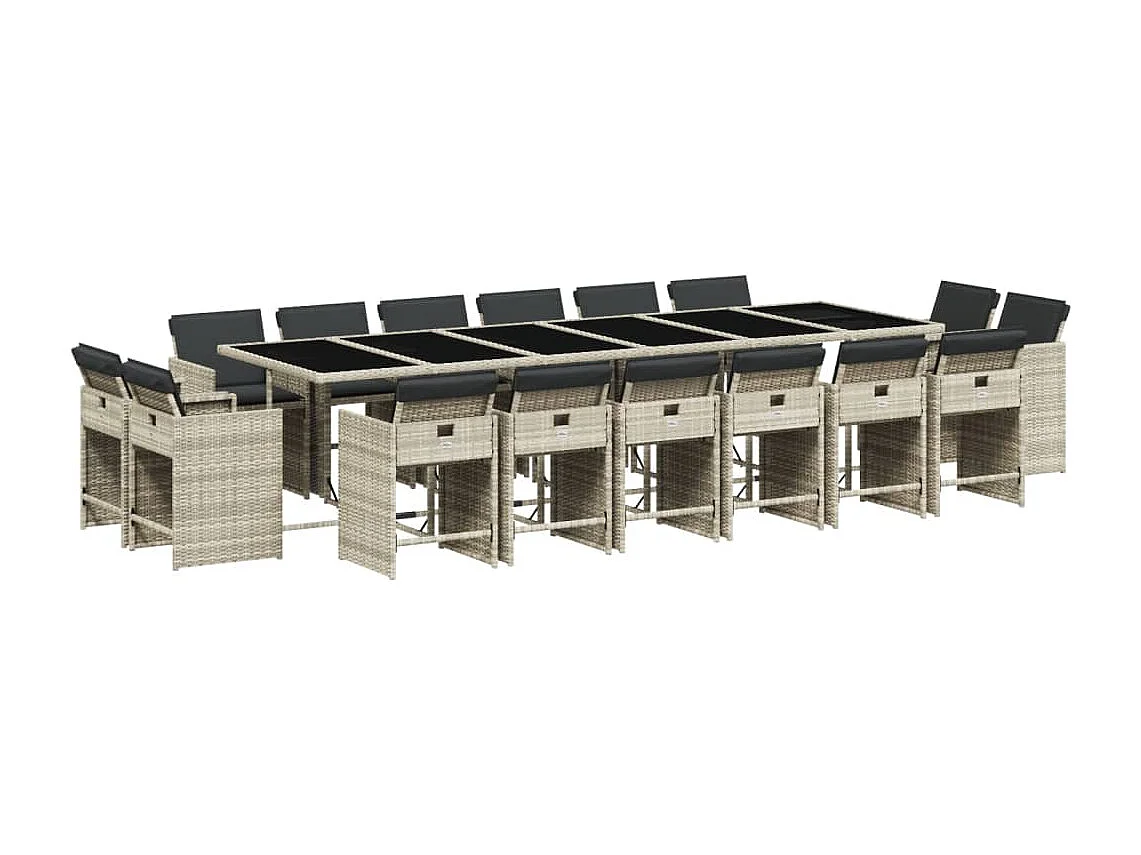 Set da Pranzo da Giardino 17pz con Cuscini Grigio in Polyrattan